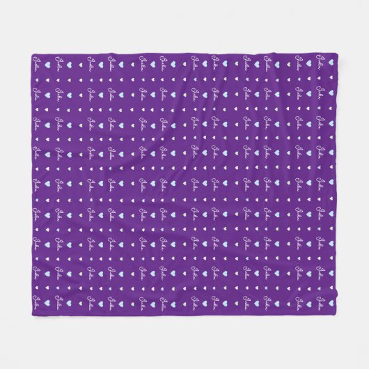 繰り返し名前をカスタムするとハート深い – 紫 フリースブランケット (正面(横))