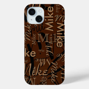 繰り返し名前をカスタムするモダンブラウン iPhone 15ケース