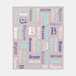 繰り返し名前&イニシャルグレーブルーネイビー フリースブランケット