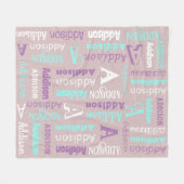 繰り返し名&イニシャルグレーティール(緑がかった色)紫 フリースブランケット (正面(横))