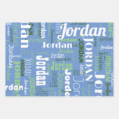 繰り返し名(中程度の青いセージ白) ラッピングペーパーシート (正面)