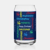 繰り返し名、青Any Name任意の誕生日カスタム ガラス缶 (正面)
