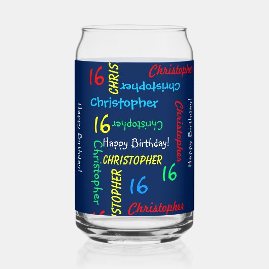 繰り返し名、青Any Name任意の誕生日カスタム ガラス缶 (裏面)