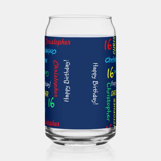 繰り返し名、青Any Name任意の誕生日カスタム ガラス缶 (右)