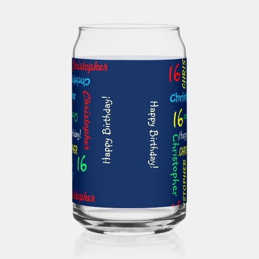 繰り返し名、青Any Name任意の誕生日カスタム ガラス缶 (左)