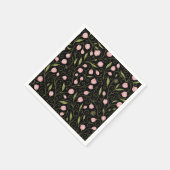 繰り返し模様の黒の可愛いピンクの花 スタンダードカクテルナプキン (角)