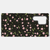 繰り返し模様の黒の可愛いピンクの花 SAMSUNG GALAXYケース (裏面横)