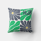 繰り返し花模様グリーンブルーモノグラム名 クッション (裏面)