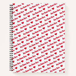 繰り返し赤い名前とハートかわいいガーリー ノートブック