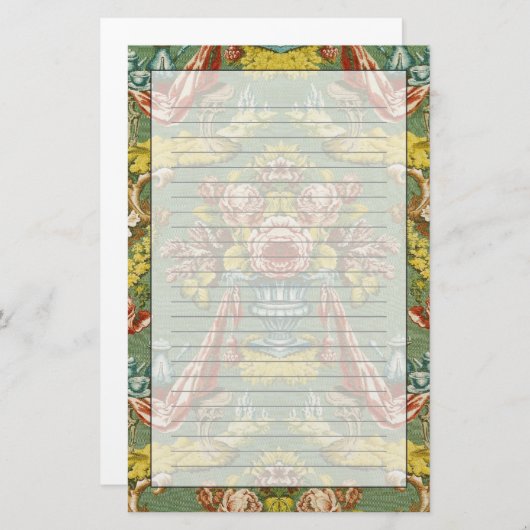 繰り返す花のモチーフの織物 便箋 (正面/裏面)