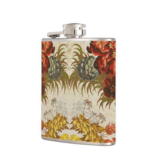 繰り返す花パターンが付いている織物 フラスク (左)