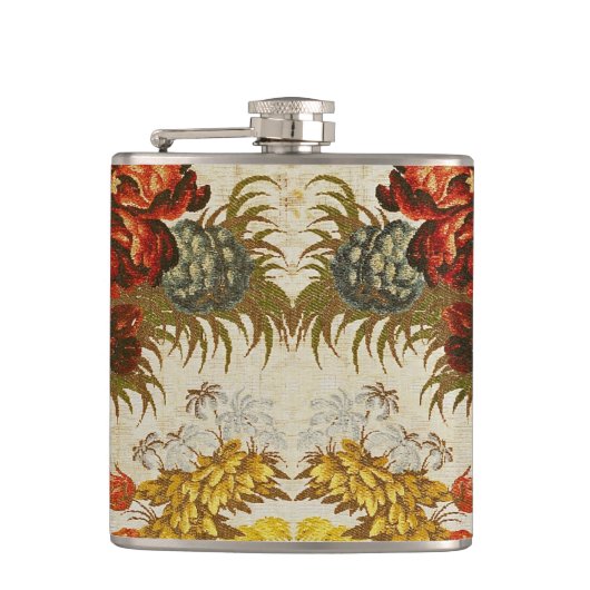 繰り返す花パターンが付いている織物 フラスク (正面)