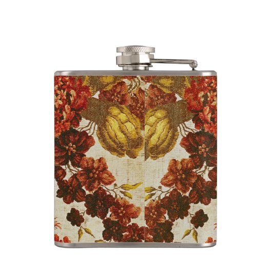 繰り返す花パターンが付いている織物 フラスク (裏面)