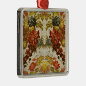 繰り返す花パターンが付いている織物 メタルオーナメント (右)