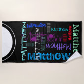 繰り返パーソナライズされたし7文字ビーチ ビーチタオル (正面)