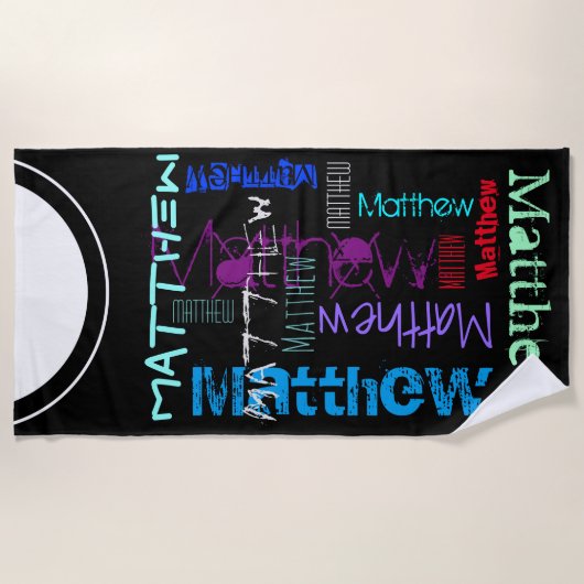 繰り返パーソナライズされたし7文字ビーチ ビーチタオル (正面)