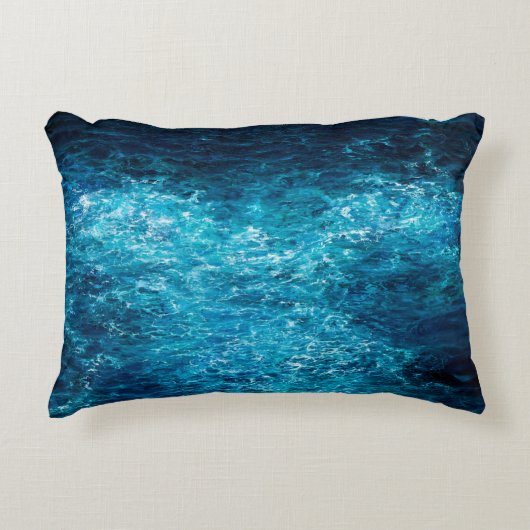 缶の上に海や海の波を描く油絵 アクセントクッション (正面)