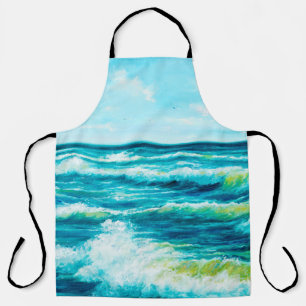  缶の上に海や海の波を描く油絵 エプロン