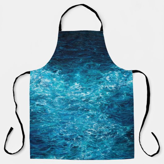 缶の上に海や海の波を描く油絵 エプロン (正面)