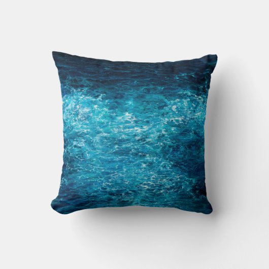  缶の上に海や海の波を描く油絵 クッション (正面)