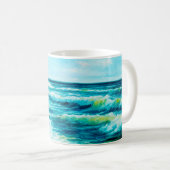 缶の上に海や海の波を描く油絵 コーヒーマグカップ (正面右)