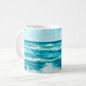 缶の上に海や海の波を描く油絵 コーヒーマグカップ (正面左)