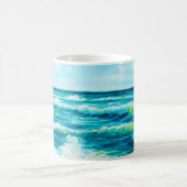 缶の上に海や海の波を描く油絵 コーヒーマグカップ (中央)