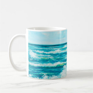 缶の上に海や海の波を描く油絵 コーヒーマグカップ