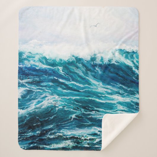 缶の上に海や海の波を描く油絵 シェルパブランケット (正面)