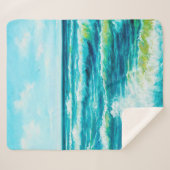  缶の上に海や海の波を描く油絵 シェルパブランケット (正面(横))