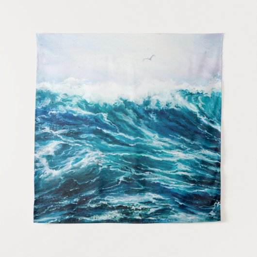 缶の上に海や海の波を描く油絵 タペストリー (正面)