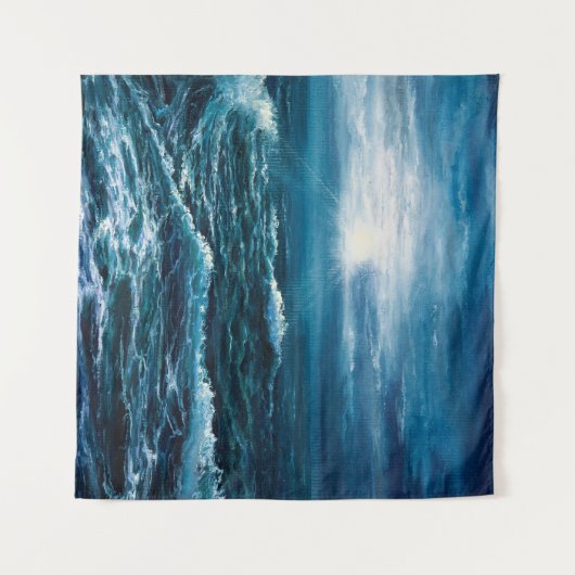 缶の上に海や海の波を描く油絵 タペストリー (正面(横))