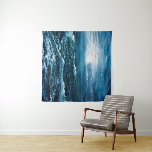  缶の上に海や海の波を描く油絵 タペストリー (インサイチュ(横))