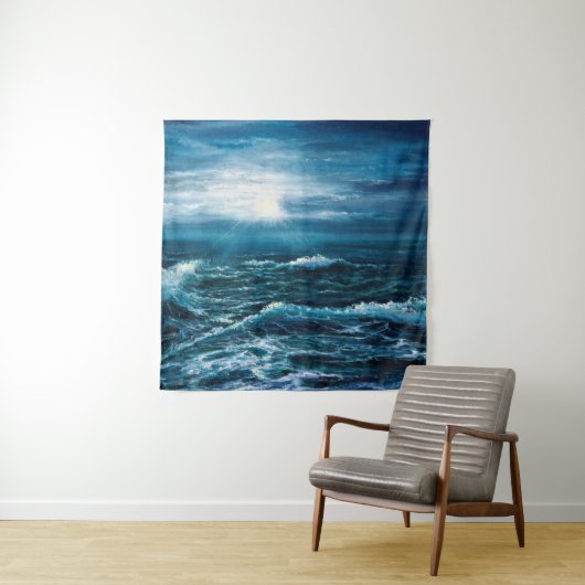  缶の上に海や海の波を描く油絵 タペストリー (インサイチュ)