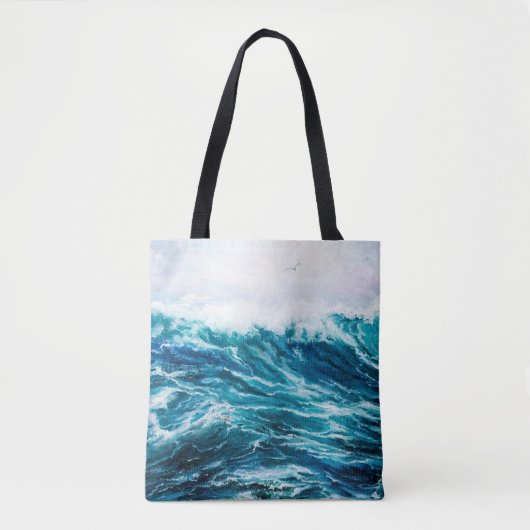 缶の上に海や海の波を描く油絵 トートバッグ (正面)