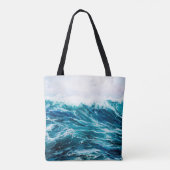 缶の上に海や海の波を描く油絵 トートバッグ (裏面)