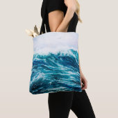 缶の上に海や海の波を描く油絵 トートバッグ (クローズアップ)