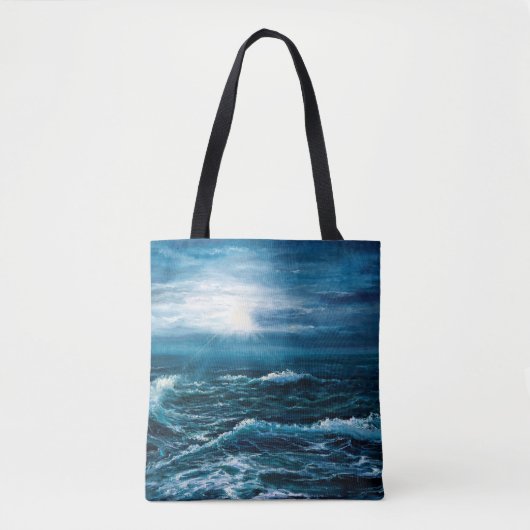 缶の上に海や海の波を描く油絵 トートバッグ (正面)