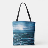 缶の上に海や海の波を描く油絵 トートバッグ (裏面)