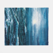 缶の上に海や海の波を描く油絵 フリースブランケット (正面(横))