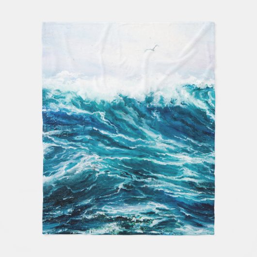 缶の上に海や海の波を描く油絵 フリースブランケット (正面)