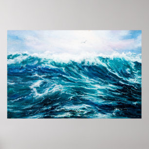 缶の上に海や海の波を描く油絵 ポスター