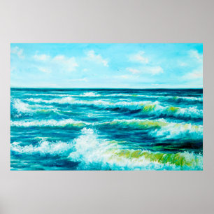 缶の上の海や海の波を示す油絵 ポスター