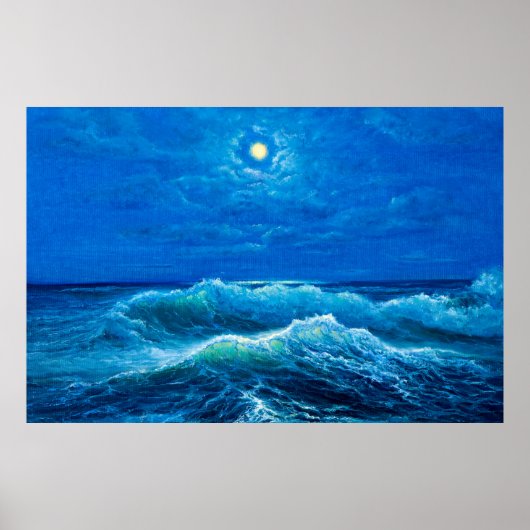缶の上の海や海の波を示す油絵 ポスター (正面)