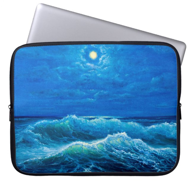 缶の上の海や海の波を示す油絵 ラップトップスリーブ (正面)
