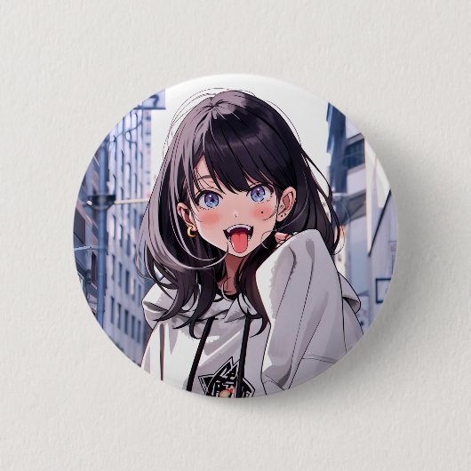 缶バッジ あっかんべーJK｜Badge 寿司娘 GenerativeAI (正面)