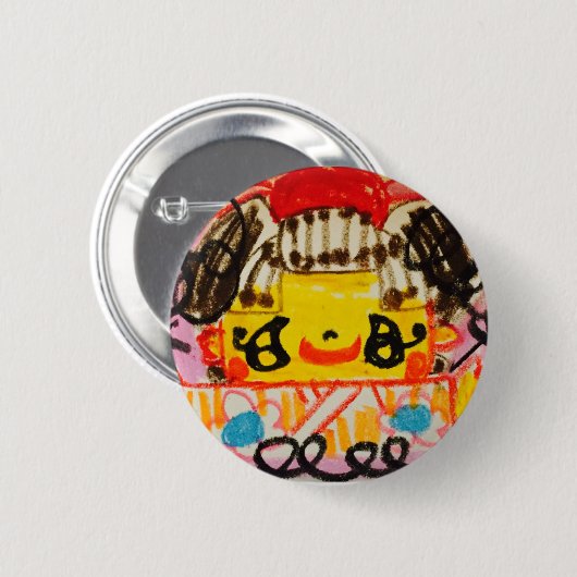 缶バッジ 着物の女の子 (正面&裏面)