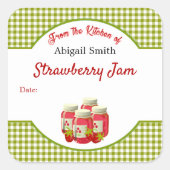 缶詰のイチゴのギンガムスクエアステッカー スクエアシール (正面)