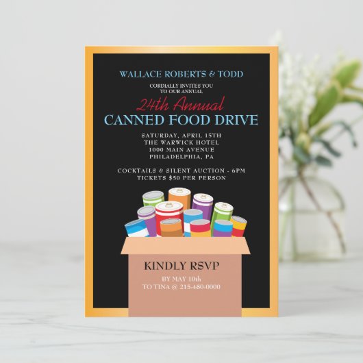 缶詰のフードドライブオークション企業の資金集め 招待状 (スタンド正面)