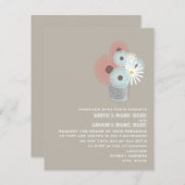 缶詰の桃と青い花のウェディング招待状 招待状 (正面/裏面)